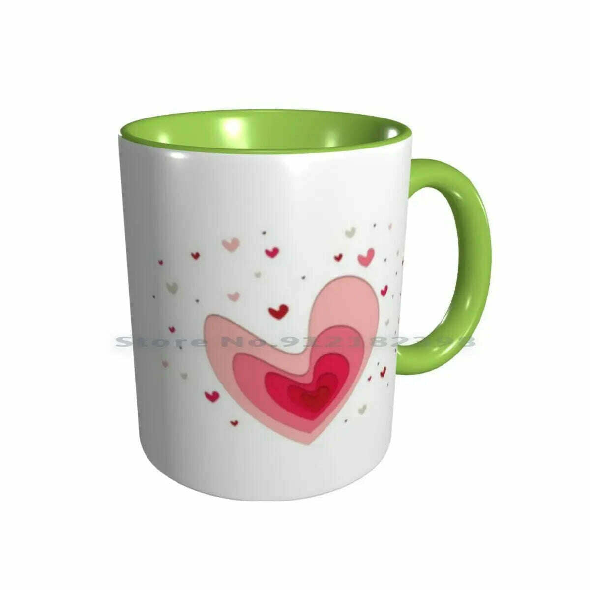 KIMLUD, Papercut-Hearts Ceramic Mugs Coffee Cups Milk Tea Mug Heart Hearts Papercut Pink Red Love Mother Day Saint Valentin Romantic, Double Green Mug / One Size, KIMLUD APPAREL - Womens Clothes