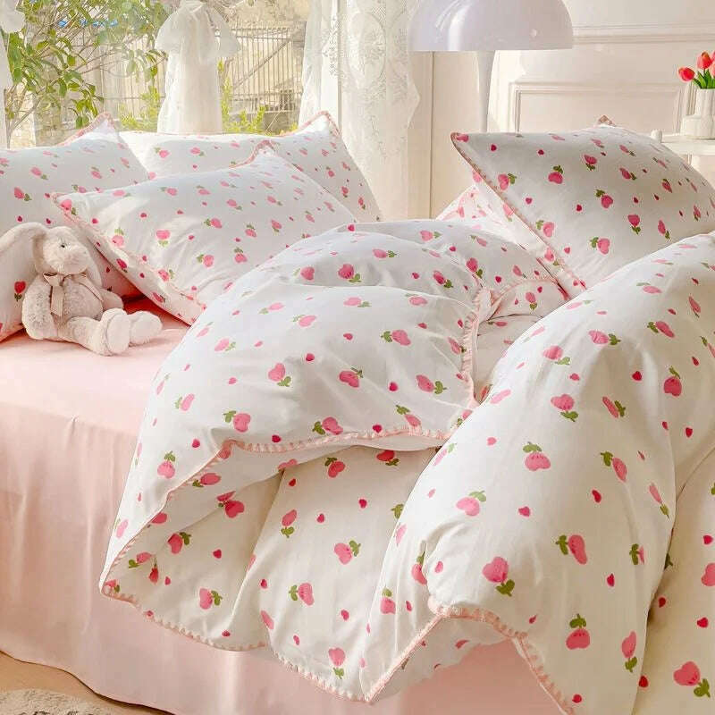 KIMLUD, Pastoral Girls Flower Bedding Sets, Washed Cotton Bed Linens, Soft Quilt Cover Sheet Set, Simple Bedspread, Home Textiles, Little Lucky / Single 3pcs 150x200, KIMLUD APPAREL - Womens Clothes