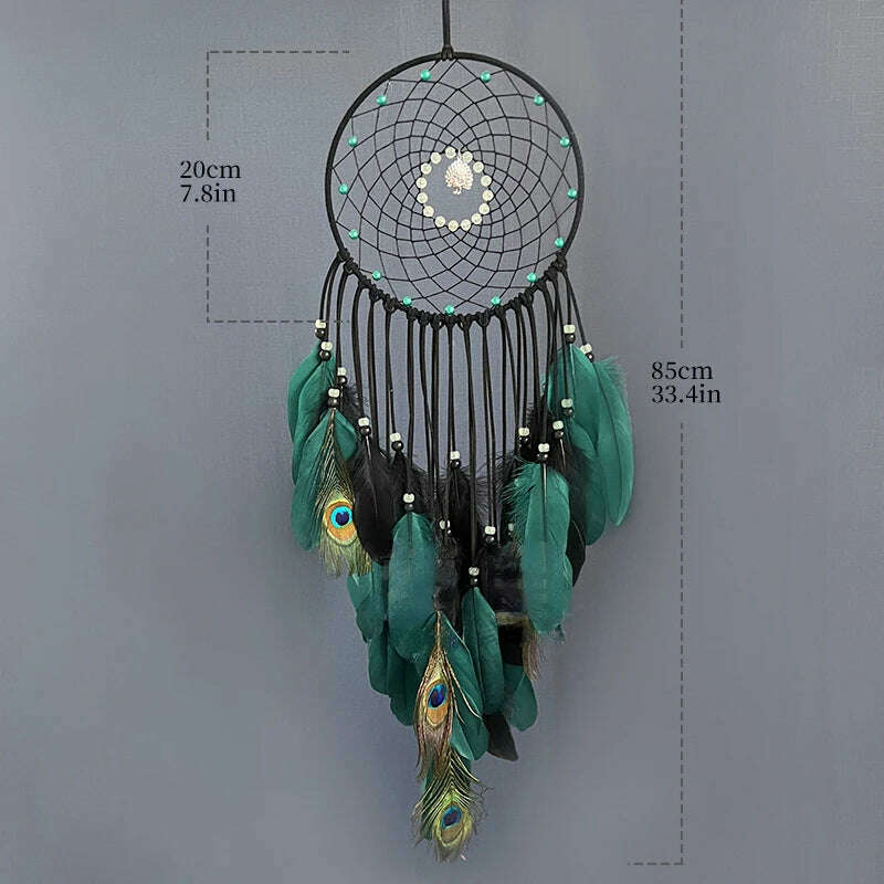 Peacock Feathers Luminous Beads High-grade Wall Pendant New Creative Dream Catcher Bedroom Living Room Decoration Wind Chimes - KIMLUD