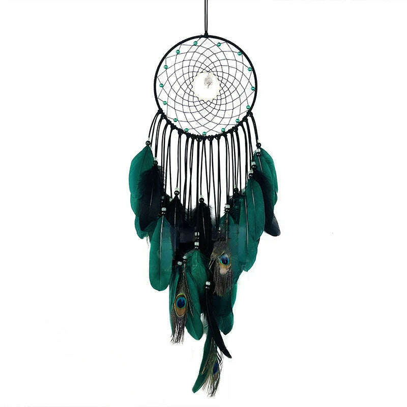 Peacock Feathers Luminous Beads High-grade Wall Pendant New Creative Dream Catcher Bedroom Living Room Decoration Wind Chimes - KIMLUD