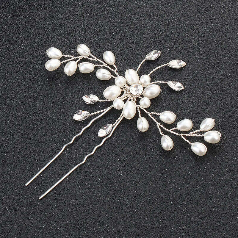 KIMLUD, Pearl Crystal Wedding Hair Combs Tiara For Bride Rhinestone Flower Hairpins Bridal Headpiece Jewelry Hair Ornaments Accessories, KIMLUD Womens Clothes