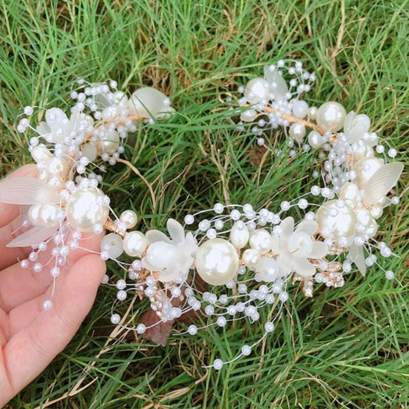 KIMLUD, Pearl Crystal Wedding Hair Combs Tiara For Bride Rhinestone Flower Hairpins Bridal Headpiece Jewelry Hair Ornaments Accessories, KIMLUD Womens Clothes