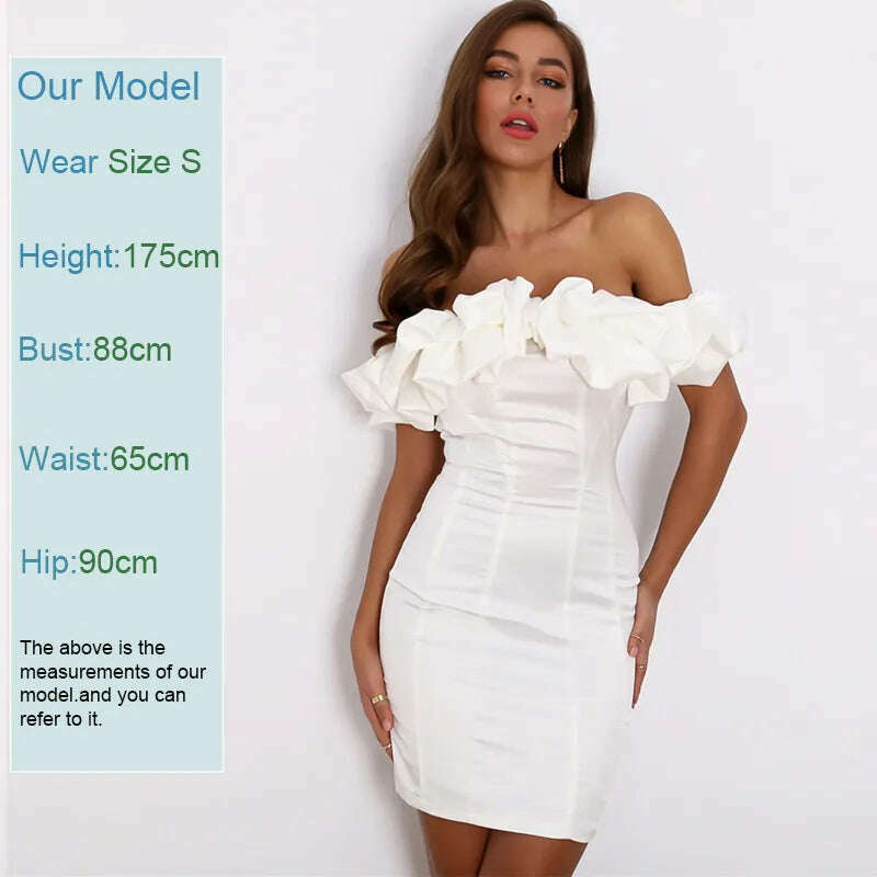 KIMLUD, Peling Satin Ruffles Sleeve 2023 Summer Dresses Backless Strapless Bodycon White Dress Short Sexy Party Dress Nightclub Vestidos, White / S, KIMLUD APPAREL - Womens Clothes