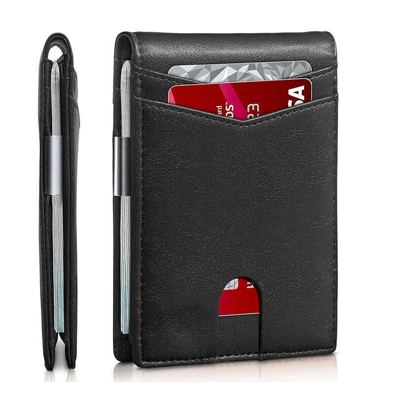 Personality Short Rfid Leather Men Wallets Carbon Fiber Slim Card Holder Wallet Black Minimalist Wallet for Men Father Day Gifts - KIMLUD