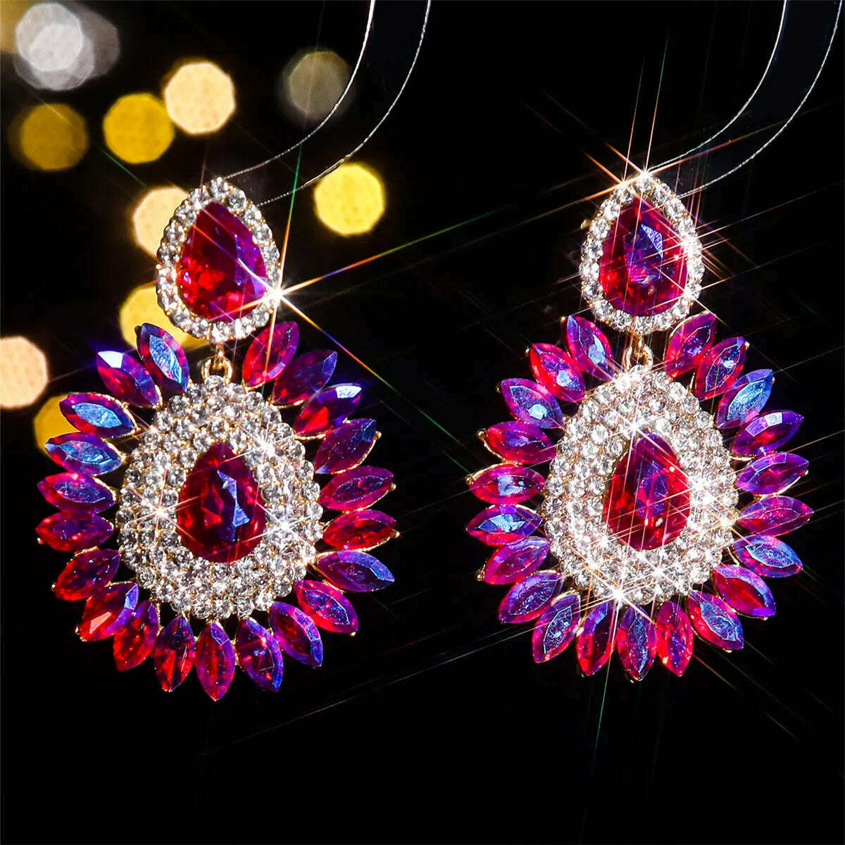 Personalized exaggerated colored glass rhinestone earrings female devil eye earrings - KIMLUD