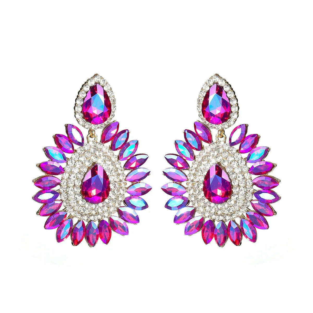 Personalized exaggerated colored glass rhinestone earrings female devil eye earrings - KIMLUD