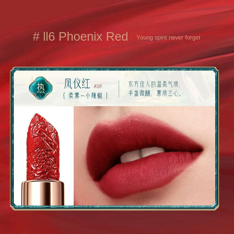 KIMLUD, Phoenix Feather Yue Makeup Carved Lipstick Silky Color Vintage Flower Makeup Red National Style Texture, 116, KIMLUD APPAREL - Womens Clothes