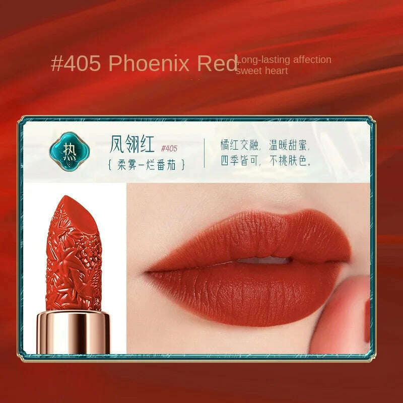 KIMLUD, Phoenix Feather Yue Makeup Carved Lipstick Silky Color Vintage Flower Makeup Red National Style Texture, 405, KIMLUD APPAREL - Womens Clothes