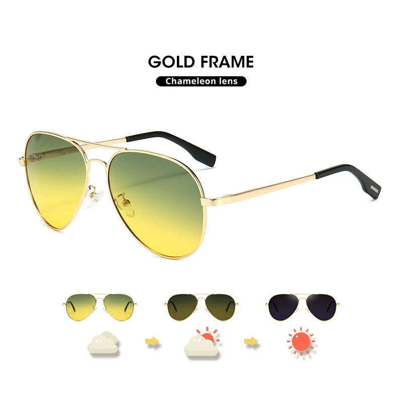 KIMLUD, Photochromic Sunglasses Men Polarized Aviation Day Night Vision Glasses for Driving Women Anti-UV Goggle oculos de sol masculino, Gold frame / Original, KIMLUD APPAREL - Womens Clothes