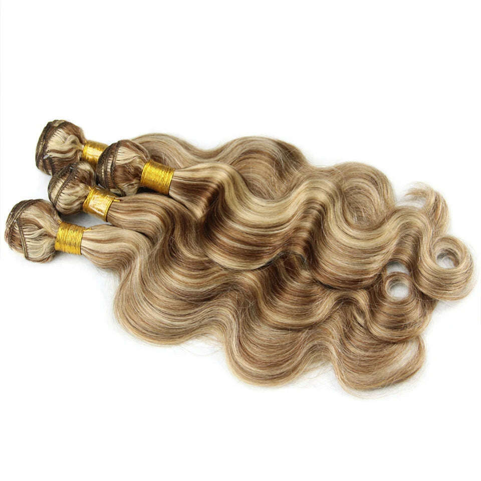 KIMLUD, Piano Color P4/613 Highlight Bundles And 4X4 Closure Remy Body Wave Ash Blonde Colored Human Hair Weave With Highlights 3, KIMLUD Womens Clothes