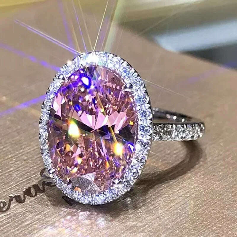 KIMLUD, Pink Cubic Zirconia Ring Suitable for Women's Engagement Wedding Luxury Accessories Sparkling Silver Fashion Jewelry, Q413 / 6, KIMLUD APPAREL - Womens Clothes