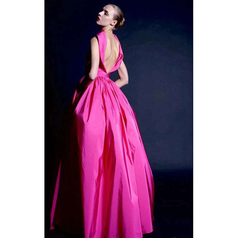 Pink Evening Dress Sleeveless Backless Floor Length Special Occasion A-Line Casual Long Dresses Chic Prom Gown Custom-Made 2024 - KIMLUD