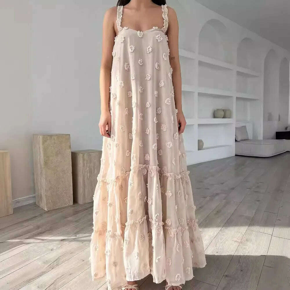 Pink Flower Maxi Dress Women Elegant Casual Loose Long Holiday Dresses Summer Solid Sleeveless Bohemia Party Dress 2024 Fashion - KIMLUD