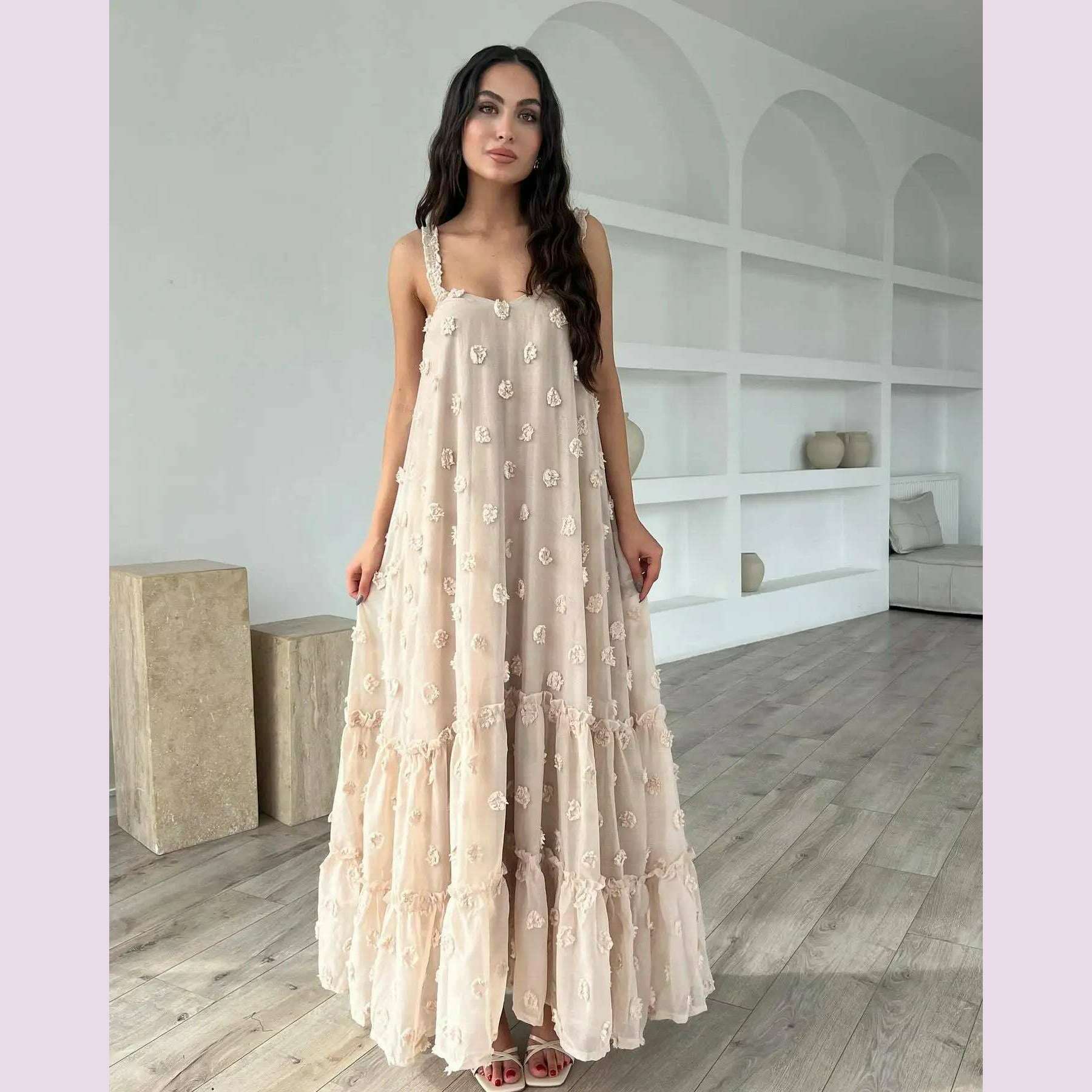 Pink Flower Maxi Dress Women Elegant Casual Loose Long Holiday Dresses Summer Solid Sleeveless Bohemia Party Dress 2024 Fashion - KIMLUD