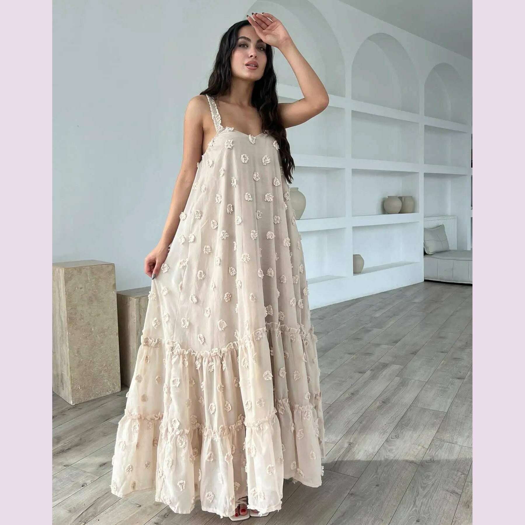 Pink Flower Maxi Dress Women Elegant Casual Loose Long Holiday Dresses Summer Solid Sleeveless Bohemia Party Dress 2024 Fashion - KIMLUD