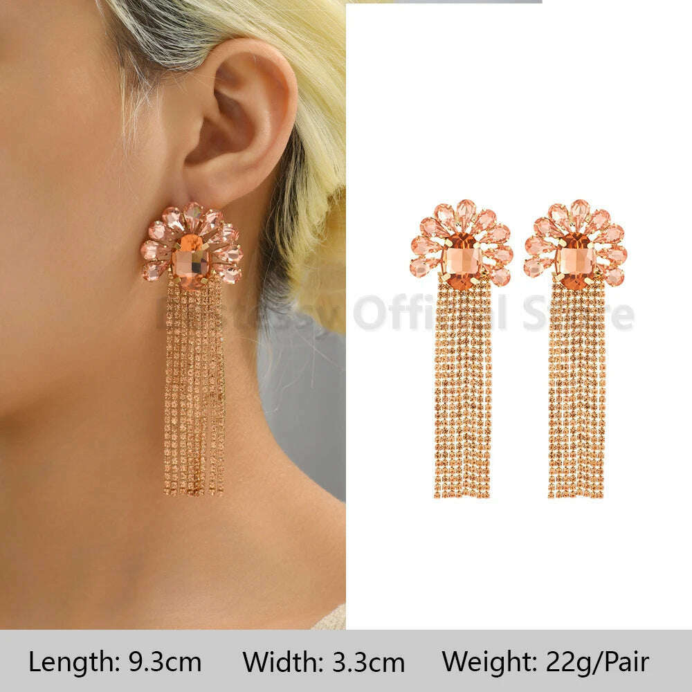 KIMLUD, Pink Luxury Crystal Drop Earrings For Women 2023 Trend Flower Petals Feather High Quality Ear Ring Party Romantic Jewelry Gifts, Light-Pink 3, KIMLUD APPAREL - Womens Clothes