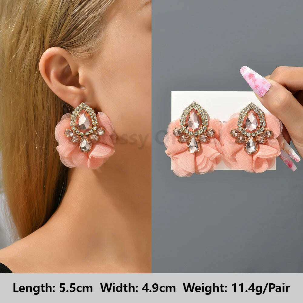 KIMLUD, Pink Luxury Crystal Drop Earrings For Women 2023 Trend Flower Petals Feather High Quality Ear Ring Party Romantic Jewelry Gifts, Light-Pink 6, KIMLUD APPAREL - Womens Clothes