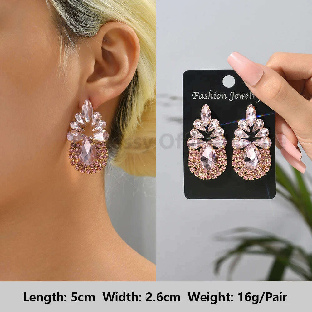 KIMLUD, Pink Luxury Crystal Drop Earrings For Women 2023 Trend Flower Petals Feather High Quality Ear Ring Party Romantic Jewelry Gifts, Light-Pink 9, KIMLUD APPAREL - Womens Clothes