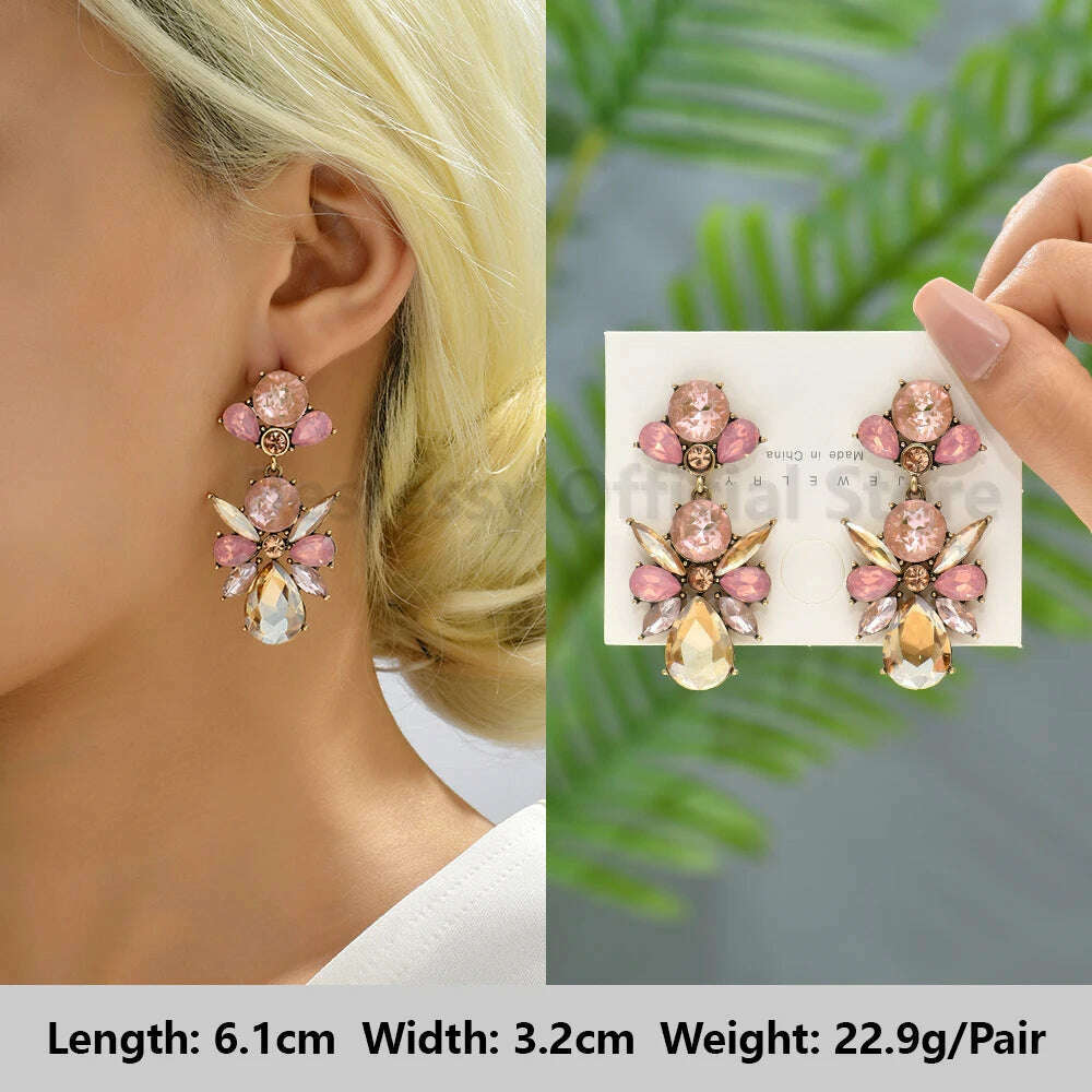 KIMLUD, Pink Luxury Crystal Drop Earrings For Women 2023 Trend Flower Petals Feather High Quality Ear Ring Party Romantic Jewelry Gifts, Light-Pink 10, KIMLUD APPAREL - Womens Clothes