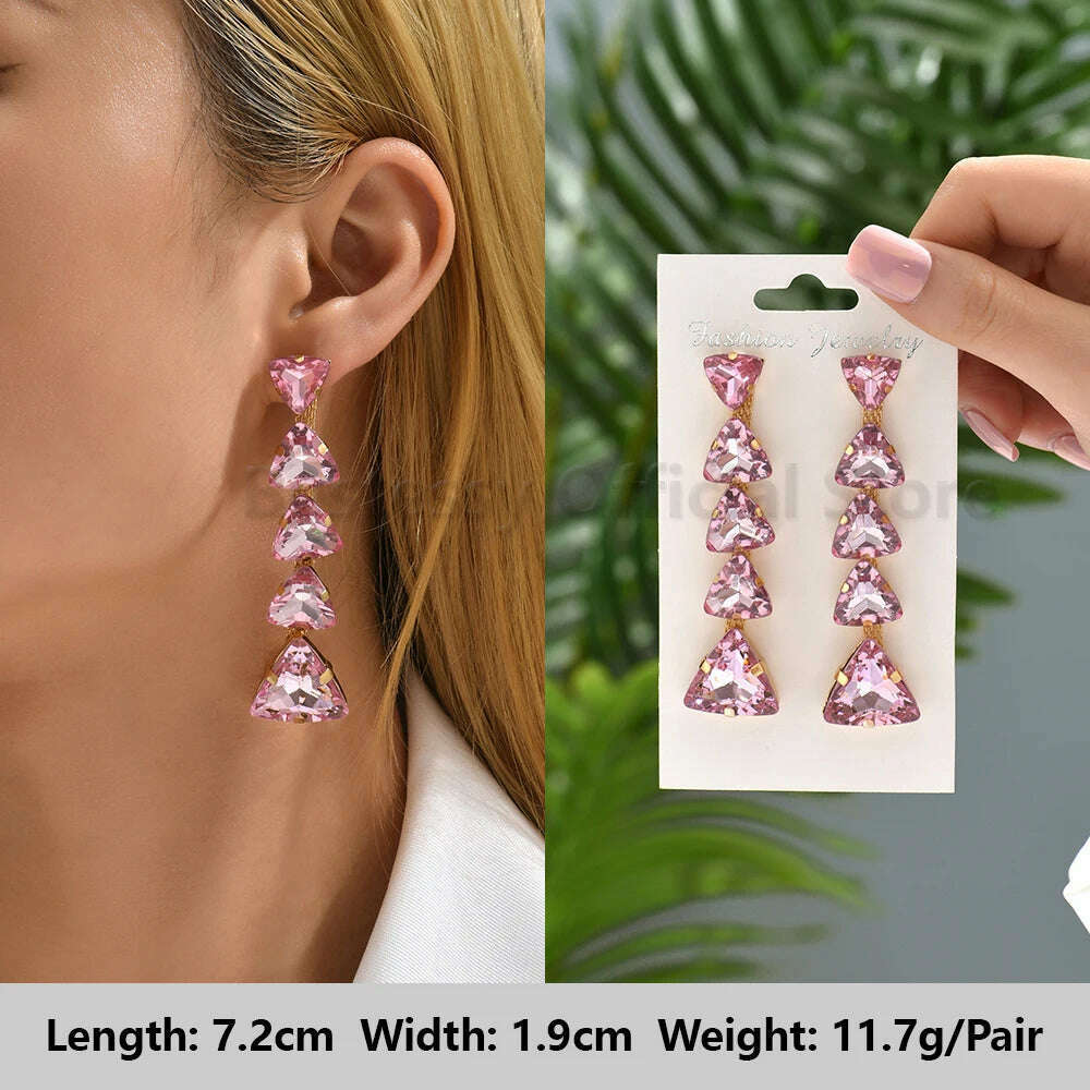 Pink Luxury Crystal Drop Earrings For Women 2023 Trend Flower Petals Feather High Quality Ear Ring Party Romantic Jewelry Gifts - KIMLUD