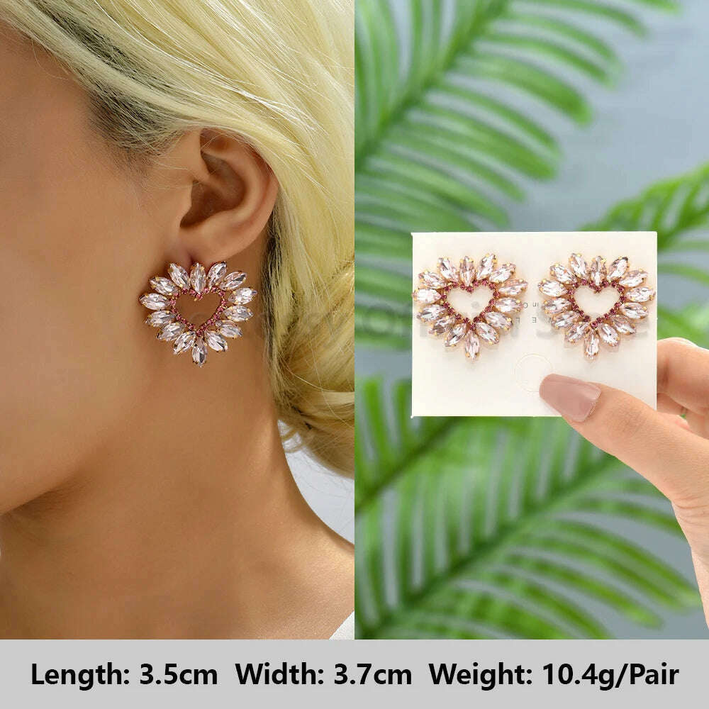 Pink Luxury Crystal Drop Earrings For Women 2023 Trend Flower Petals Feather High Quality Ear Ring Party Romantic Jewelry Gifts - KIMLUD