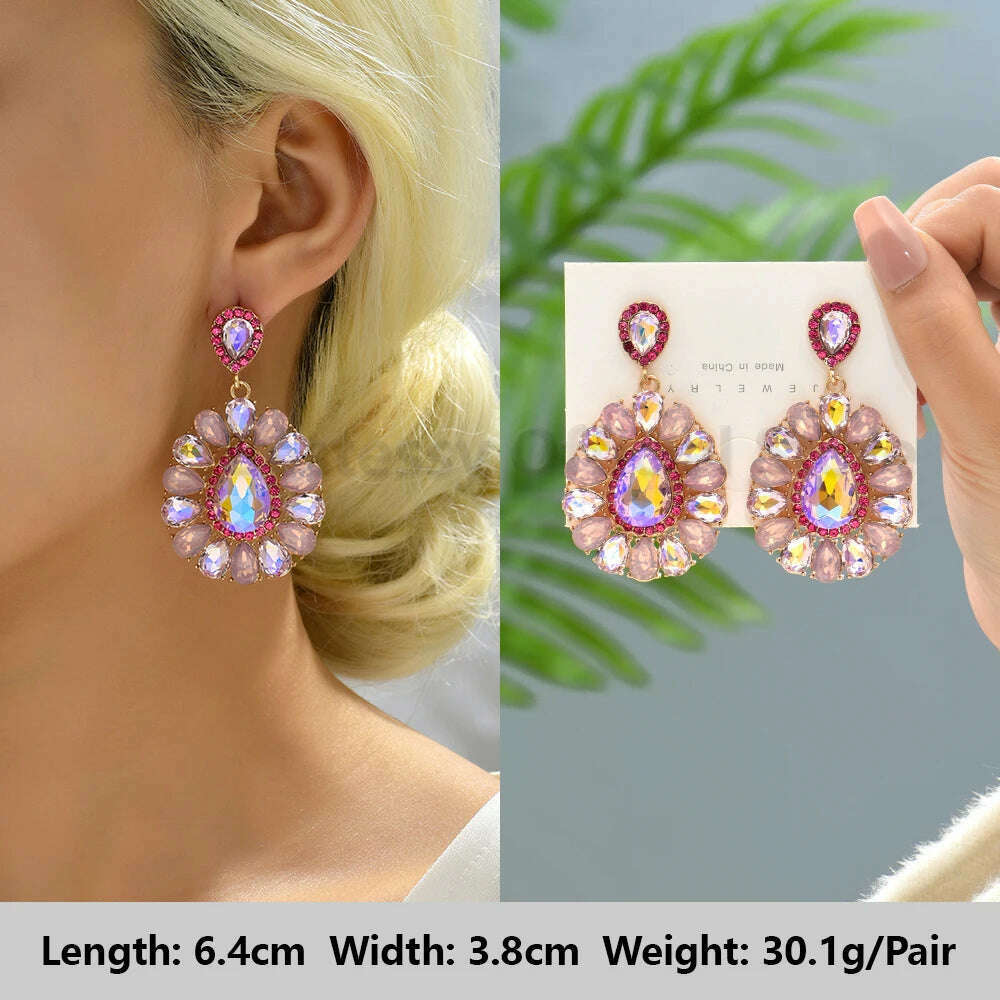 Pink Luxury Crystal Drop Earrings For Women 2023 Trend Flower Petals Feather High Quality Ear Ring Party Romantic Jewelry Gifts - KIMLUD