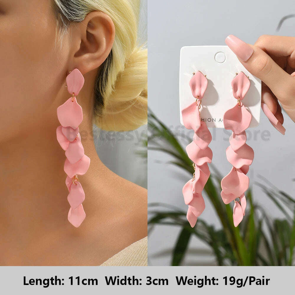 KIMLUD, Pink Luxury Crystal Drop Earrings For Women 2023 Trend Flower Petals Feather High Quality Ear Ring Party Romantic Jewelry Gifts, Light-Pink 17, KIMLUD APPAREL - Womens Clothes