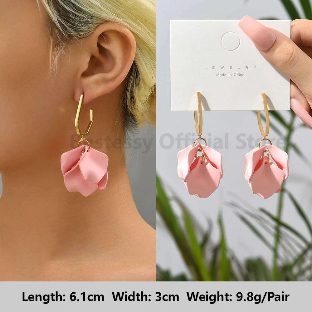 Pink Luxury Crystal Drop Earrings For Women 2023 Trend Flower Petals Feather High Quality Ear Ring Party Romantic Jewelry Gifts - KIMLUD