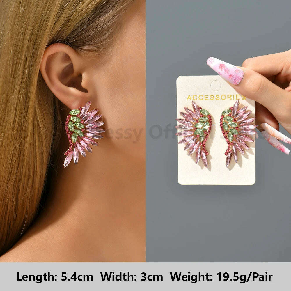 KIMLUD, Pink Luxury Crystal Drop Earrings For Women 2023 Trend Flower Petals Feather High Quality Ear Ring Party Romantic Jewelry Gifts, Light-Pink 20, KIMLUD APPAREL - Womens Clothes