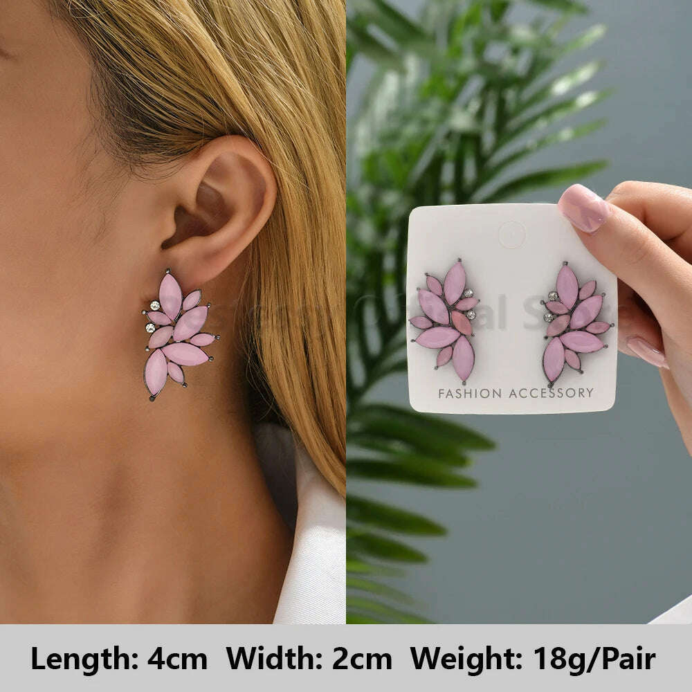 KIMLUD, Pink Luxury Crystal Drop Earrings For Women 2023 Trend Flower Petals Feather High Quality Ear Ring Party Romantic Jewelry Gifts, Light-Pink 25, KIMLUD APPAREL - Womens Clothes