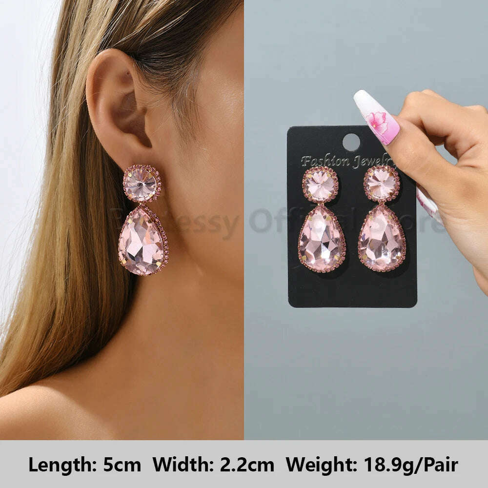 Pink Luxury Crystal Drop Earrings For Women 2023 Trend Flower Petals Feather High Quality Ear Ring Party Romantic Jewelry Gifts - KIMLUD