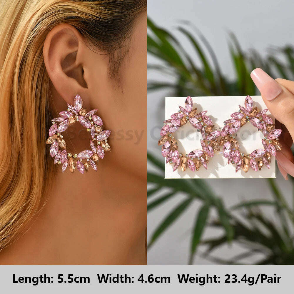 KIMLUD, Pink Luxury Crystal Drop Earrings For Women 2023 Trend Flower Petals Feather High Quality Ear Ring Party Romantic Jewelry Gifts, Light-Pink 28, KIMLUD APPAREL - Womens Clothes