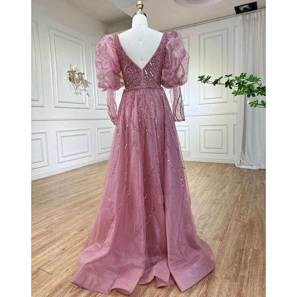 KIMLUD, Pink Mermaid Sexy High Split Over Skirt Beaded Dubai Evening Dresses Gown Long 2023 For Women Wedding Party BLA71948 Serene Hill, KIMLUD Womens Clothes