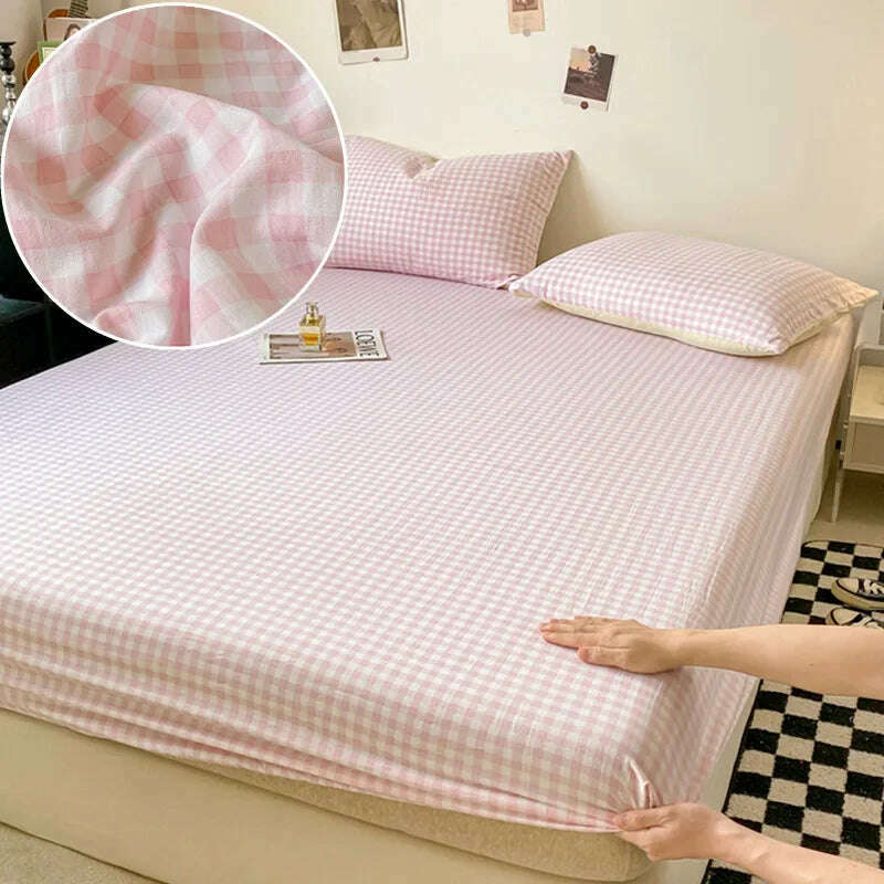 KIMLUD, Plaid Style Fitted Sheet Skin-friendly Bed Cover Elastic Bedsheet for Girls Boys Room couvre lit Home Bed Linen(No Pillowcase), KIMLUD Womens Clothes