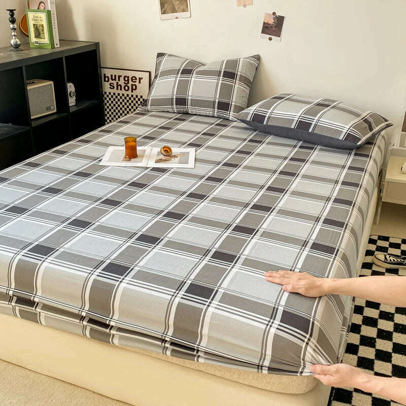 KIMLUD, Plaid Style Fitted Sheet Skin-friendly Bed Cover Elastic Bedsheet for Girls Boys Room couvre lit Home Bed Linen(No Pillowcase), shenshihui / CHINA / Single 90x200cm 1pc, KIMLUD APPAREL - Womens Clothes