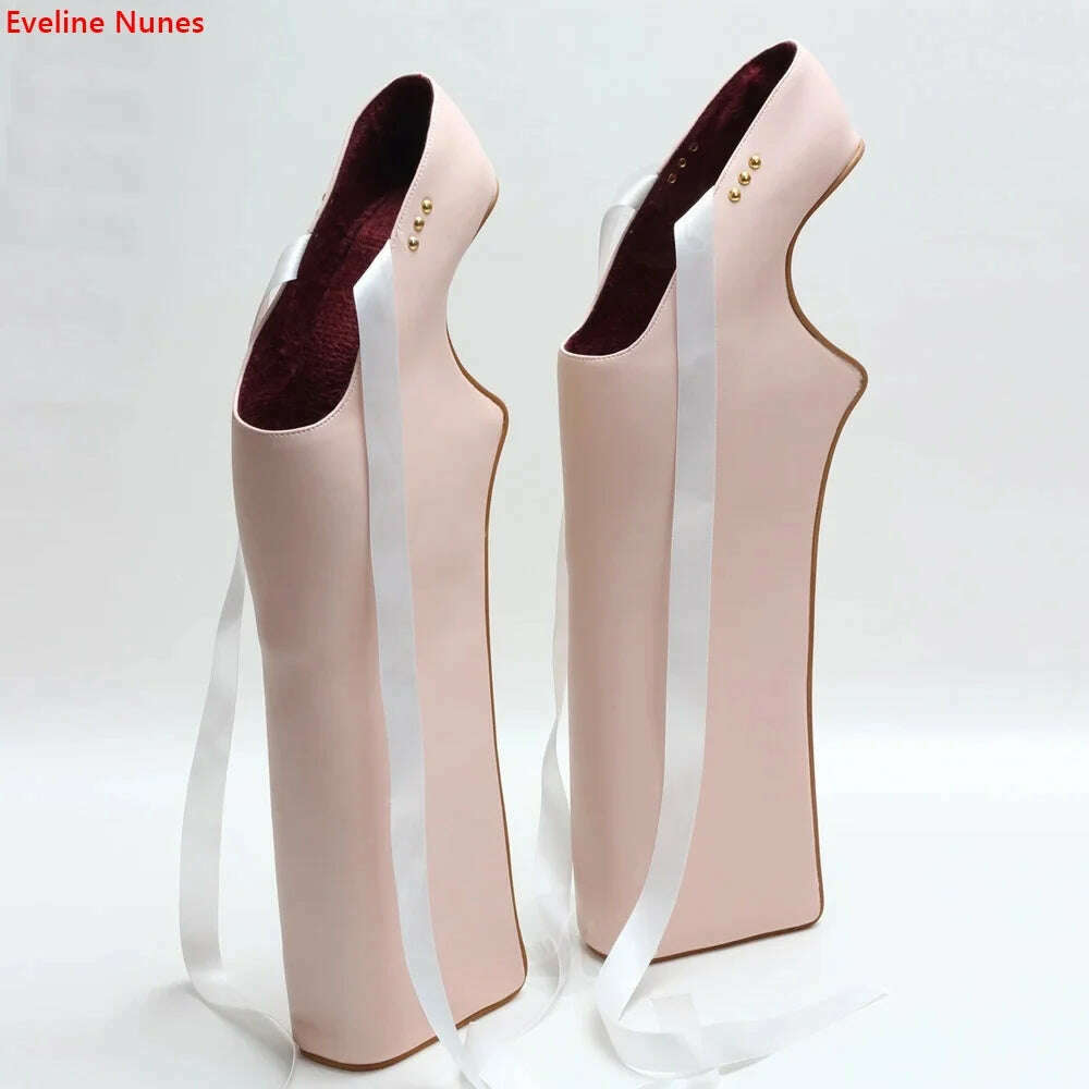 Platform Art Photo Pumps Women's 2024 Summer Solid Round Toe 38cm Super High Heel Lace Up Fashion Sexy Hollow Cosplay Shoes - KIMLUD