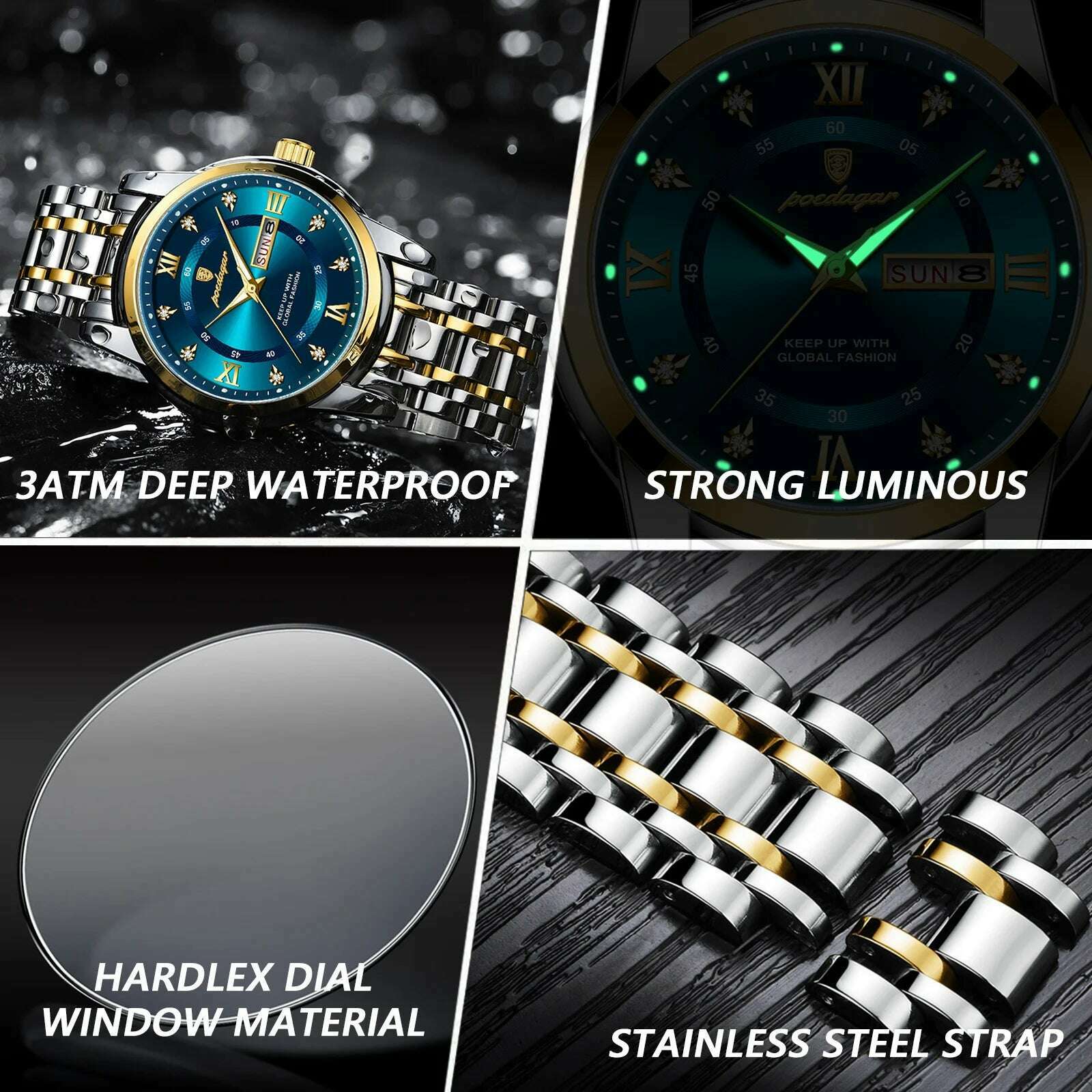 POEDAGAR Luxury Watch for Man Elegant Date Week Waterproof Luminous Men Watch Quartz Stainless Steel Sports Men's Watches reloj - KIMLUD