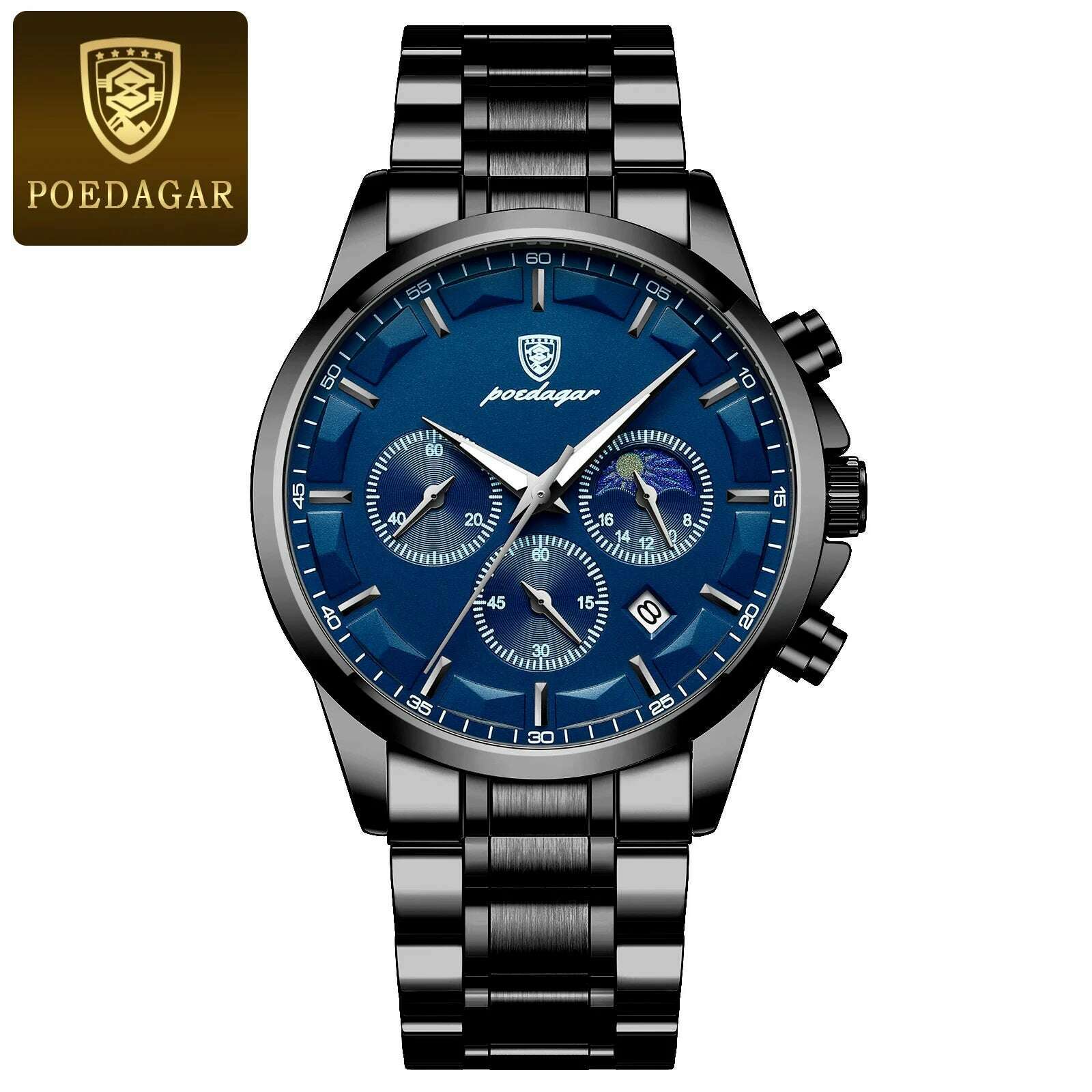 POEDAGAR Men Quartz Watch Luxury Sports Waterproof Chronograph Luminous Date Man Wristwatch Business Leather Men's Watches Clock - KIMLUD