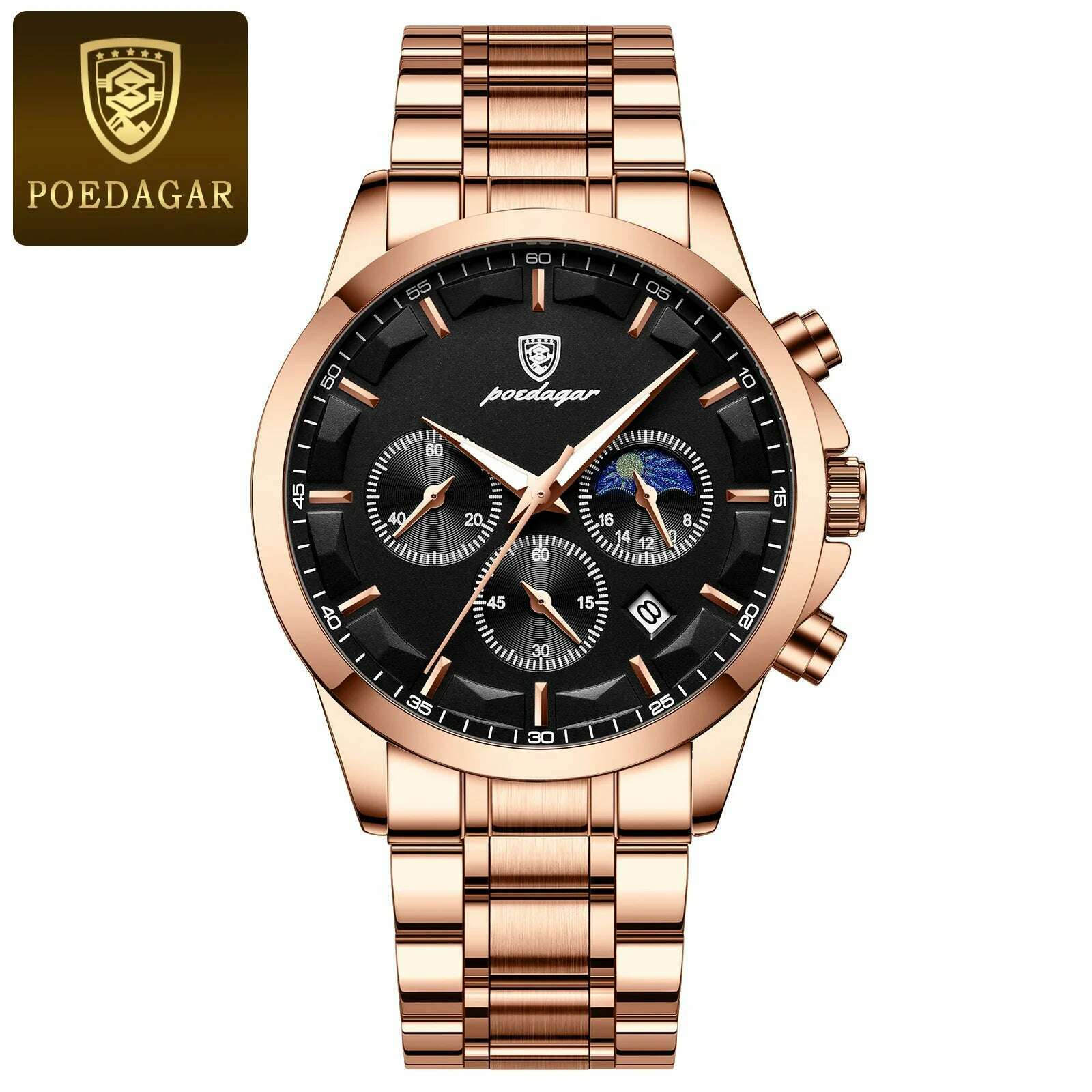 POEDAGAR Men Quartz Watch Luxury Sports Waterproof Chronograph Luminous Date Man Wristwatch Business Leather Men's Watches Clock - KIMLUD