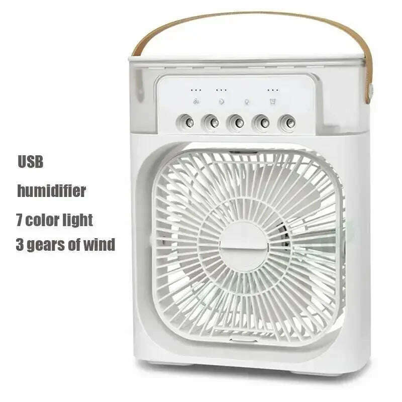 KIMLUD, Portable 3 in 1 Fan AIr Conditioner Household Small Air Cooler LED Night Lights Humidifier Air Adjustment Home Fans Dropshipping, WHITE, KIMLUD APPAREL - Womens Clothes