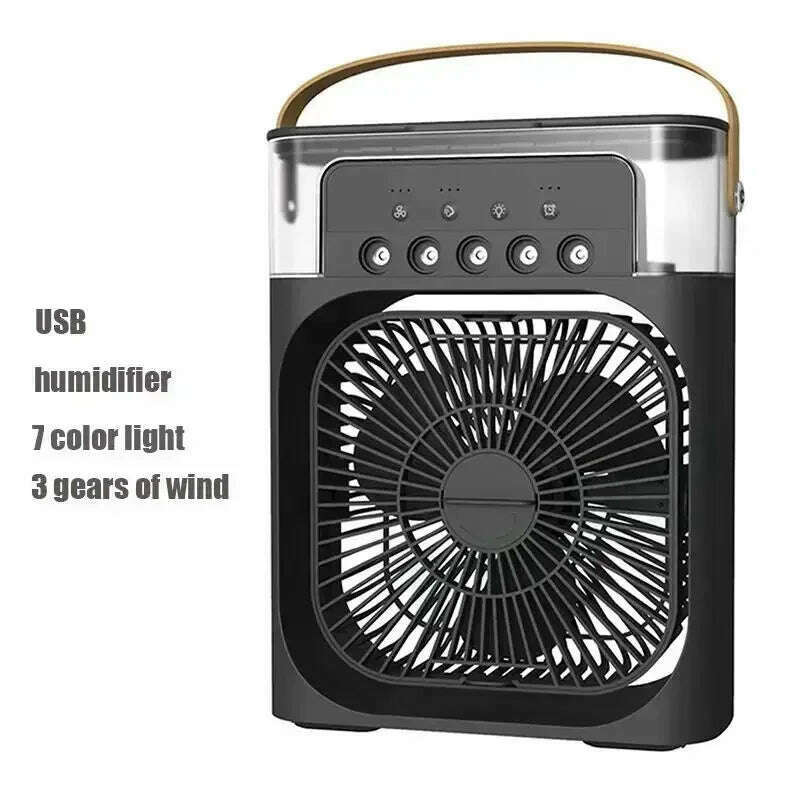 KIMLUD, Portable 3 in 1 Fan AIr Conditioner Household Small Air Cooler LED Night Lights Humidifier Air Adjustment Home Fans Dropshipping, Black, KIMLUD APPAREL - Womens Clothes