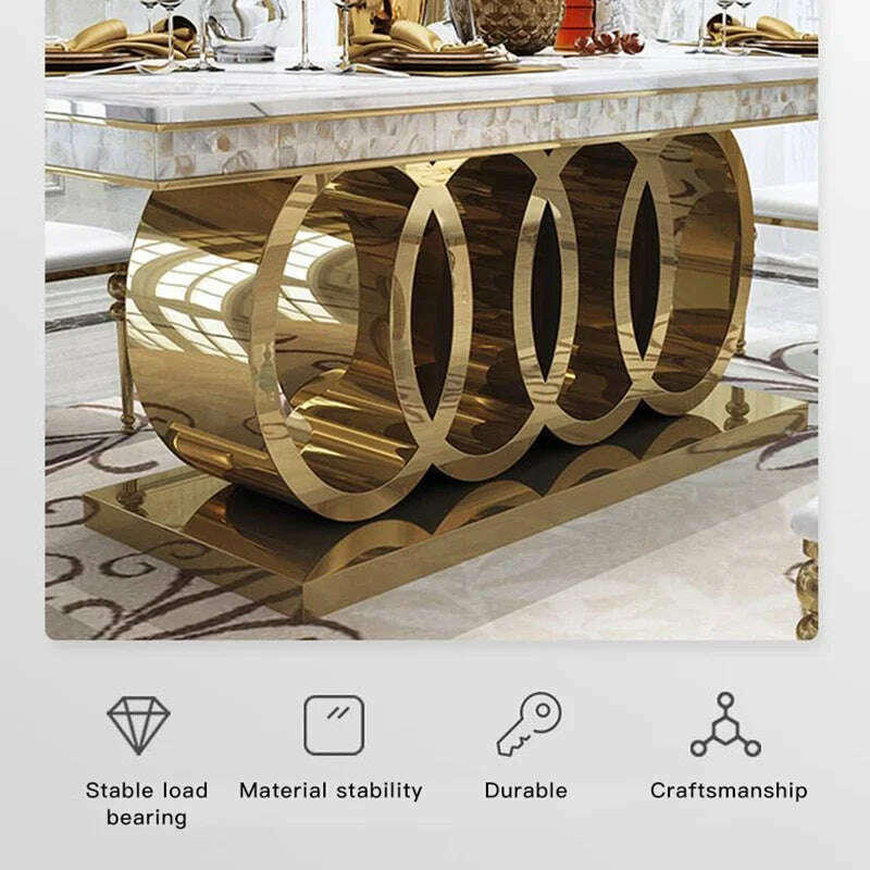 KIMLUD, Post-Modern Marble Top-Grade Dining Table And Chairs Combination Stainless Steel Top Crown Apartment Golden Carved Furniture, KIMLUD Womens Clothes