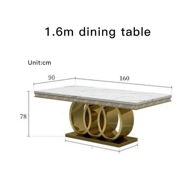 KIMLUD, Post-Modern Marble Top-Grade Dining Table And Chairs Combination Stainless Steel Top Crown Apartment Golden Carved Furniture, 1.6m table, KIMLUD APPAREL - Womens Clothes