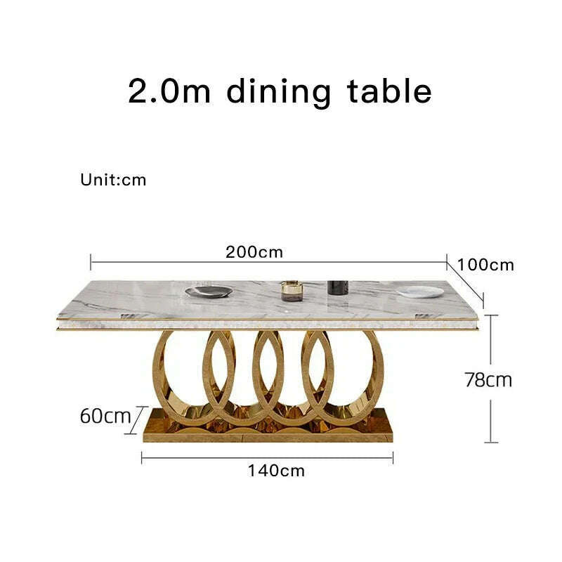 KIMLUD, Post-Modern Marble Top-Grade Dining Table And Chairs Combination Stainless Steel Top Crown Apartment Golden Carved Furniture, 2m table, KIMLUD APPAREL - Womens Clothes