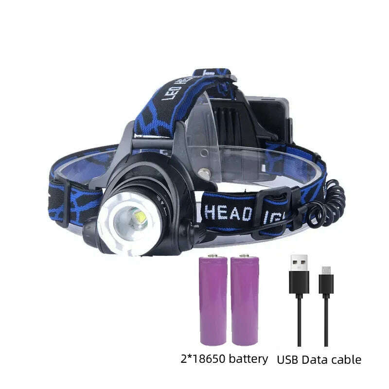 Powerful LED Headlamp Rechargeable Telescopic Zoomable Headlight Outdoor Waterproof Work Head Lamp High Lumen Head Torch - KIMLUD