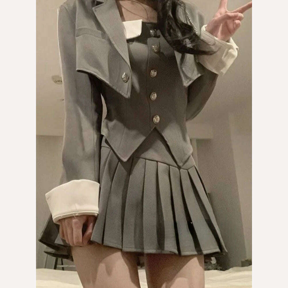 Preppy Style Elegant 3 Piece Set Women Chic Patchwork Casual Blazer Skirt Suit Female Korean Fashion Design Sweet Sets 2024 New - KIMLUD