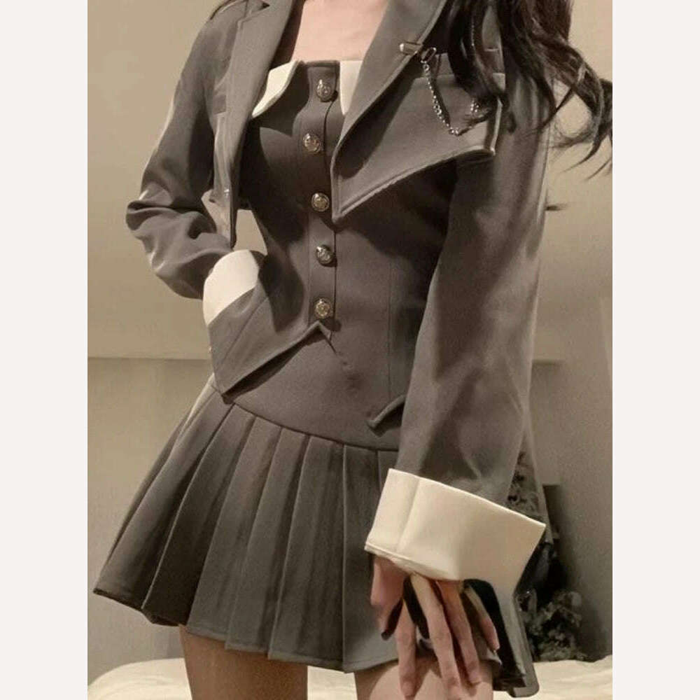 Preppy Style Elegant 3 Piece Set Women Chic Patchwork Casual Blazer Skirt Suit Female Korean Fashion Design Sweet Sets 2024 New - KIMLUD