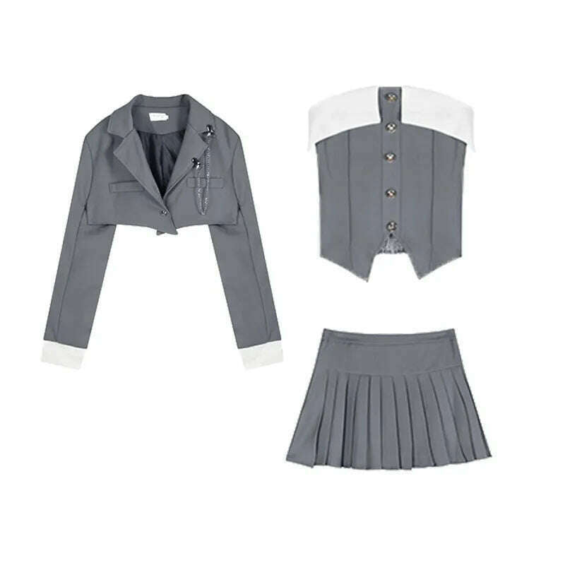 Preppy Style Elegant 3 Piece Set Women Chic Patchwork Casual Blazer Skirt Suit Female Korean Fashion Design Sweet Sets 2024 New - KIMLUD