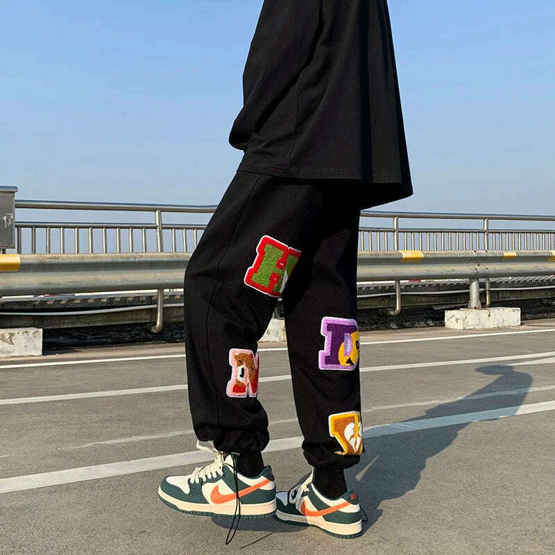 KIMLUD, Preppy Style Letter Embroidery Straight Men Baggy Tracksuit Pants Y2K Clothes Sweatpants Male Drawstring Casual Long Trousers, KIMLUD Womens Clothes