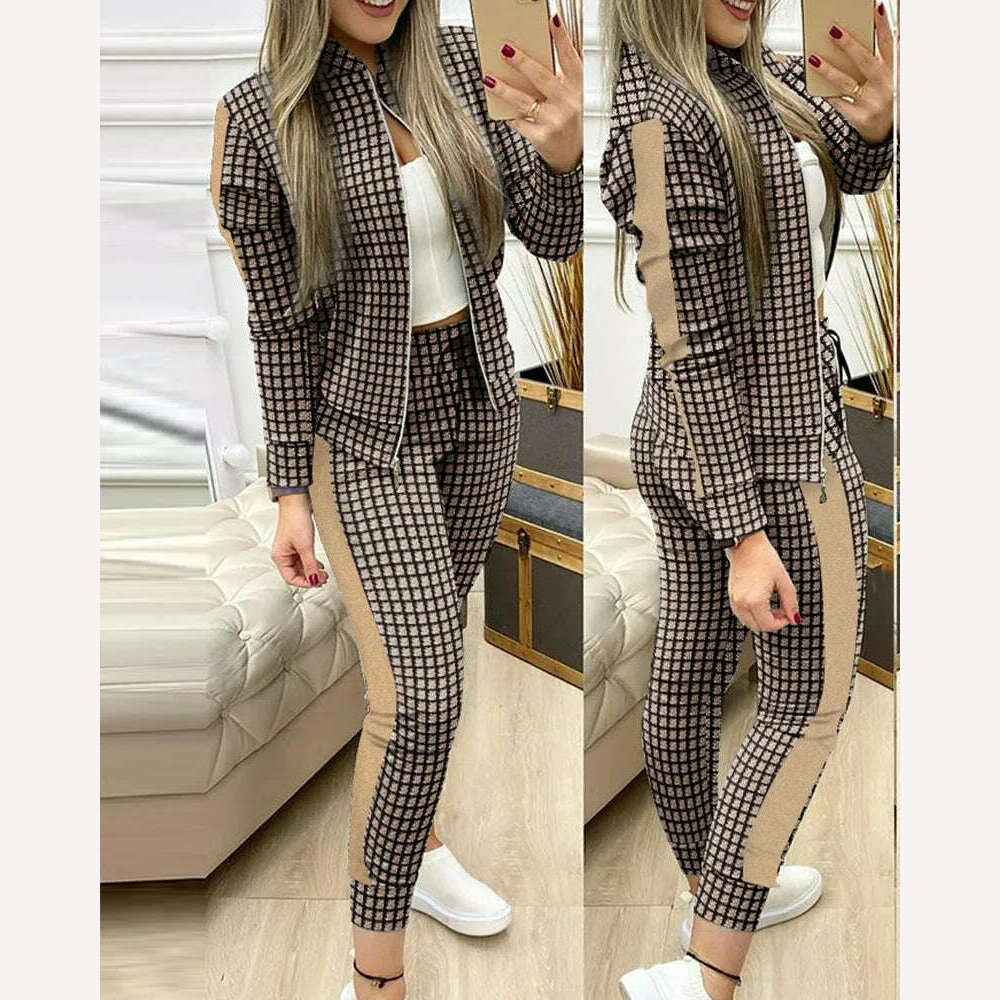 KIMLUD, Trend Leopard 2 Two Piece Set Women Outfits Activewear Zipper Top Leggings Women Matching Set Tracksuit Female Outfits for Women, KIMLUD Womens Clothes